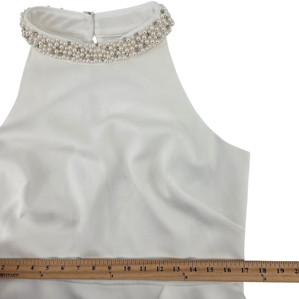 Eliza J Ivory Pearly Beaded Mock Halter Sheath Dress 16 Ruffle - Picture 6 of 10